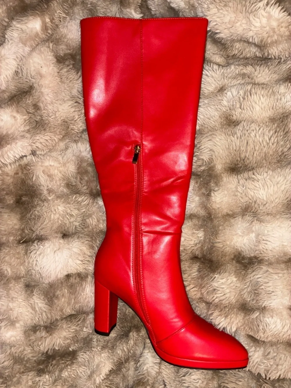🆕 Red High Shaft Block Heel Women's Boots size 9